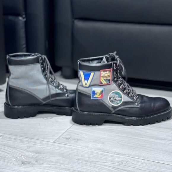 Louis Vuitton Oberkampf Patch Leather Combat Boots Size 8.5 - Picture 6 of 8